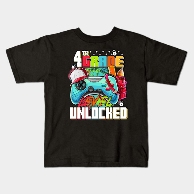 4th Grade Level Unlocked Video Game Back to School Kids T-Shirt by Sky full of art